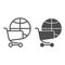 Globe with shopping cart line and glyph icon. Global market vector illustration isolated on white. Planet and trolley