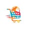 Globe shopping cart vector logo design.