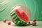 Globe sphere orb watermelon concept on pastel background. minimal idea food and fruit concept. AI generated