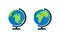 Globe with stand. World on globus for classroom and school. Icon of map on desk. Model of earth with axis. Flat globe isolated on