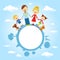 Globe surrounded by clouds, sky and family - vector