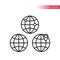 Globe symbol, globe with location pin black outline icons. Thin line globe icon set.