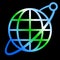 Globe symbol icon with orbit and satellite - Earth gradient, isolated - vector