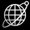 Globe symbol icon with orbit and satellite - white gradient, isolated - vector