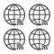 Globe symbol web icon set with wireless signal sign. Planet Earth with wi fi icons sign.