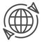 Globe travel plane line icon, airlines concept, travel around world vector sign on white background, plane around globe