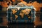 Globe trotting gear, travel suitcase adorned with world map print