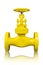 Globe valve painted with yellow color used in oil and gas industry on white background