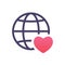 Globe vector icon in trendy flat design, heart symbol , love red icon