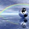 Globe, water, rainbow.
