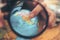Globe, whole world  and finger point to United states country . The route map on the table. Travel , Adventure and Discovery