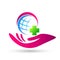 Globe world medical care hand logo icon element vector on white background