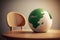 A globe of the world sitting on a desk. Composite of white and wood grain