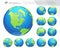 Globes showing earth with all continents. Digital world globe vector. Dotted world map vector.