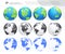 Globes showing earth with all continents. Digital world globe vector. Dotted world map vector.