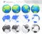 Globes showing earth with all continents. Digital world globe vector. Dotted world map vector.