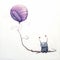 Gloomy Caterpillar With Purple Balloon: A Whimsical Editorial Illustration