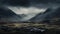 Gloomy foggy mountain landscape. Neural network AI generated