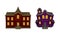 Gloomy Halloween Houses with Scary Shiny Yellow Windows Vector Set