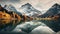 Gloomy morning view of Seealpsee lake. Astonishing autumn scene of Swiss Alps. Majestic Santis peak reflected in the calm surface