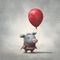 Gloomy Pig With Red Balloon: Conceptual Digital Art And Animated Gifs