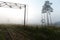 Gloomy railway in the fog