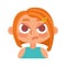 Gloomy red-haired girl with a square is angry. In cartoon style. Human emotions. Psychological health, Welness
