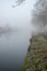 gloomy river in the fog