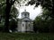 Gloomy view of the Sainte-Beatrix chapel in the forest