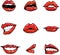 Gloosy red lips collection in various expressions