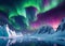 Glorious Aurora Borealis over Antarctica landscape. AI generative.