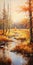 Glorious Autumn Stream Painting With Golden Hues