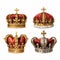 Glorious Detailed Illustrations Of Four Crowns On White Background