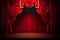 Glorious red curtain above empty theatre stage. Postproducted generative AI digital illustration.Generative AI