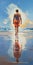 Glorious Reflections: A Colorful Realism Painting Of Michael Walking On The Beach