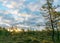 Glorious sky in the morning, landscape with a swamp in the early morning, vegetation characteristic of the swamp in autumn colors