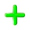 Glossy 3D isolated mathematical plus sign icon. Symbol green. Ui, ad. Design realistic plastic toy. Balance concept pluses on