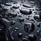 Glossy black surface with water droplets reflecting the light. AI-generated.