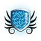 Glossy blue checkered shield emblem