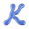 Glossy blue letter K uppercase. 3D rendering