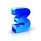 Glossy blue Three 3 number. 3d Illustration on white background.