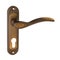 Glossy bronze door handle with perforation on the surface as a design