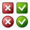 Glossy Check Mark Stickers and Buttons. Red Green. Vector.