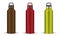 Glossy color metal water bottle with carry handle, realistic vector illustration. Drinking reusable flask