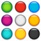 Glossy colorful circle, sphere, orb icons with blank space in 9