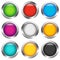 Glossy colorful circle, sphere, orb icons with blank space in 9