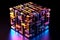 Glossy and colorful metallic cube with ornaments pattern