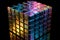 Glossy and colorful metallic cube with ornaments pattern