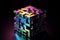 Glossy and colorful metallic cube with ornaments pattern