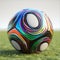 Glossy Colorful Soccer Ball Isolated on Outdoor Grass Background